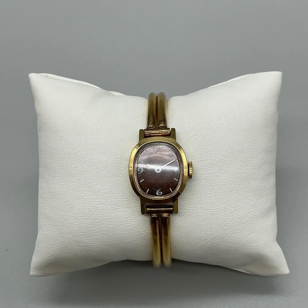 Vintage Timex Womens Watch 16mm Brown Dial Gold Tone Bangle Manual Wind 6.5